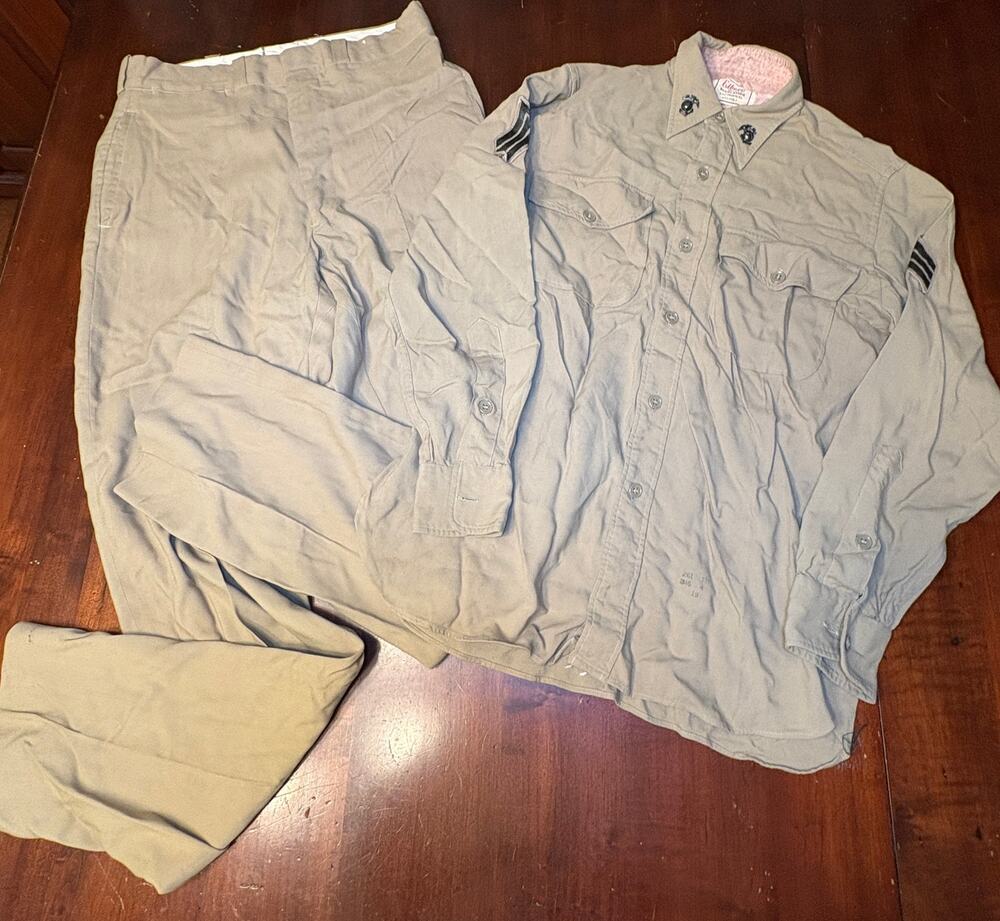 Vintage USMC Marine Corps Elbeco Khaki Cotton Poplin Service Uniform